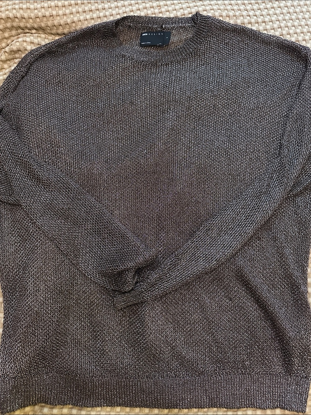 Sheer Mesh Knit Long Sleeve - Gray Silver Metallic